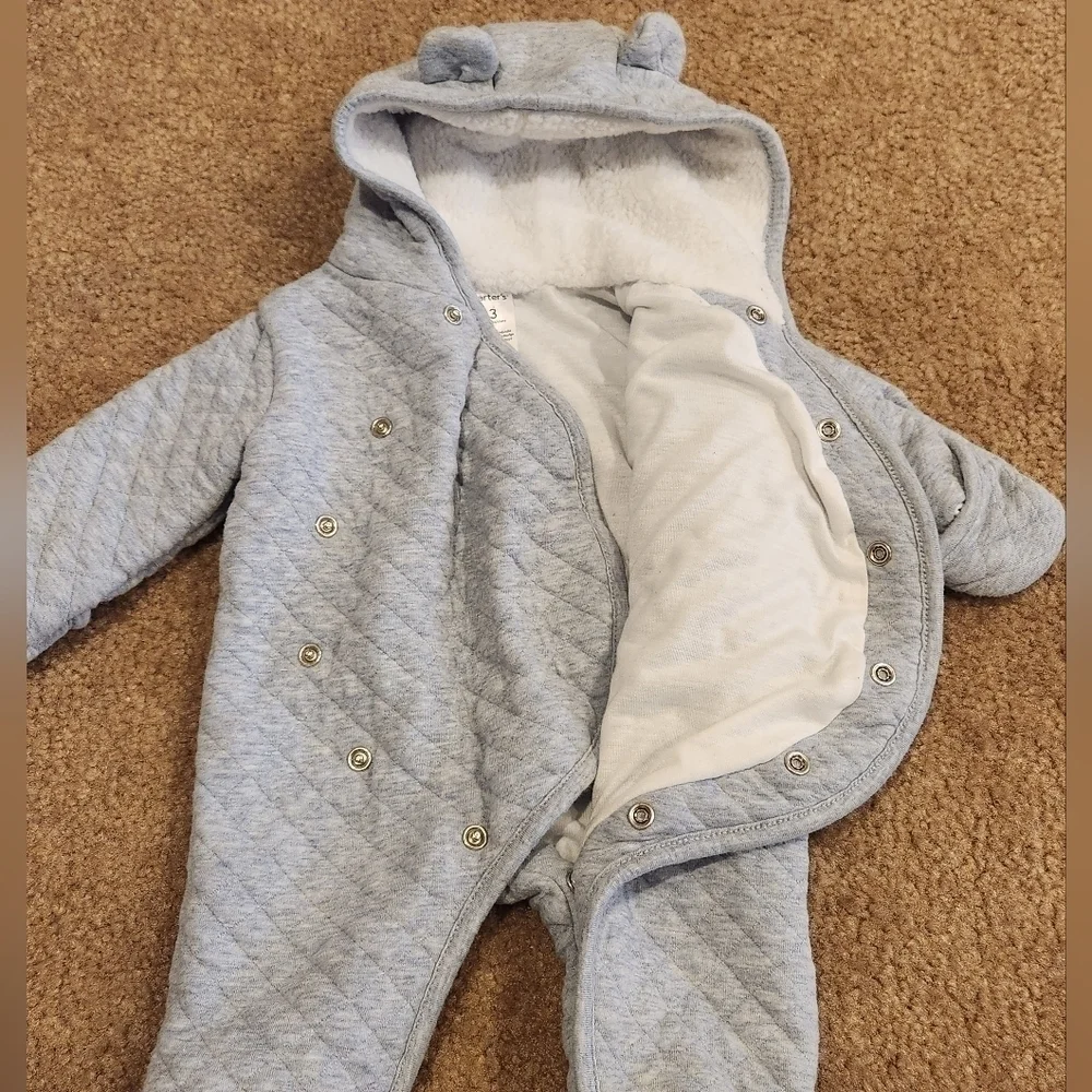 CARTER'S Snap Around Quilted Unisex Blue Baby Snow Bunting 3 months